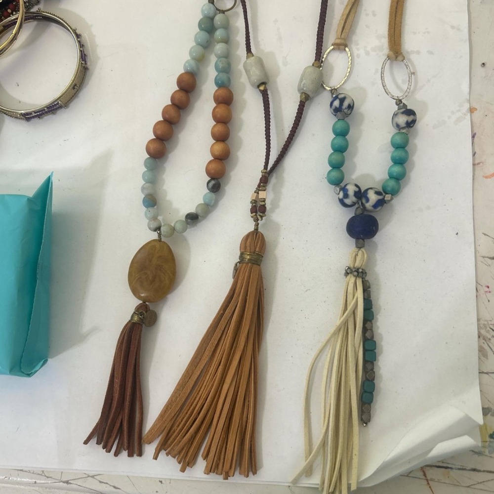 Bohemian Tassel Necklace Set - Brown and Blue